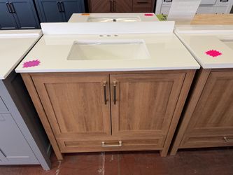 Moorside 36 in. Single Sink Freestanding Sweet Maple Bath Vanity with White Engineered Stone Top  36 x 19"   $380