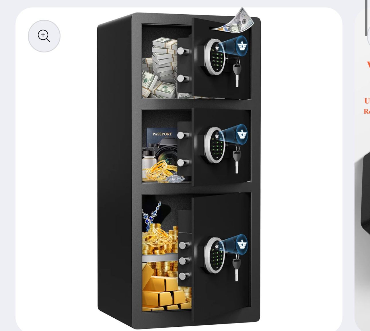 KAV-KM-90D 8.0 Cu ft Extra Large Home Safe Box Fireproof Waterproof with Triple Door, Digital Safe with Deposit Slot, Key Hook & Adjustable Shelf