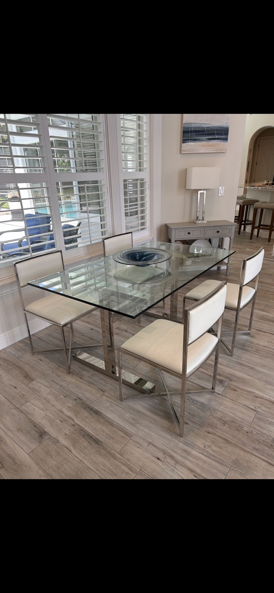 Gorgeous Glass Table w/4 Italian Leather Chairs