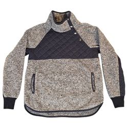 Abercrombie & Fitch Sweater Womens Medium Gray Fleece Quilted Snap Sweatshirt