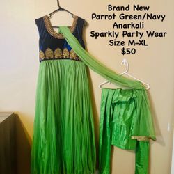 Parrot green Navy Anarkali