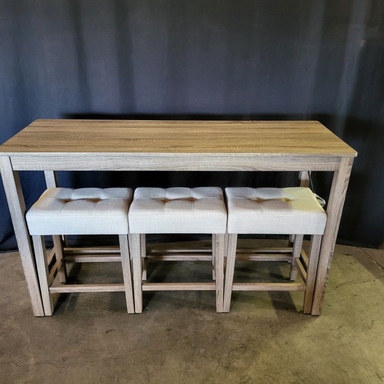 Transitional Bar Table Set with Upholstered Stools and USB Ports