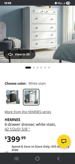 White Ikea Hemnes 6 drawer dresser chest