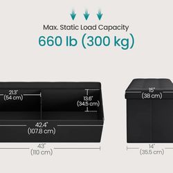 SONGMICS 43" Leather Folding Storage Ottoman Bench with Storage - Black