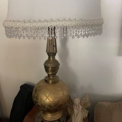Two antique gold lamps with shade