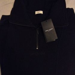 Authentic Paris Saint Laurent Embroidered Logo Half-Zip sweatshirt 