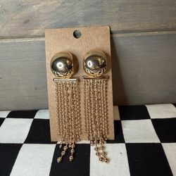 Gold Tone Chain Tassel Drop Earrings