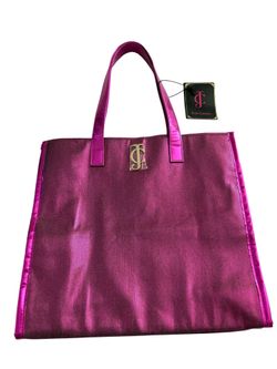 Juicy Couture Metallic Pink Tote Bag  Gold JC  Logo Emblem Hot Pink Straps NWT