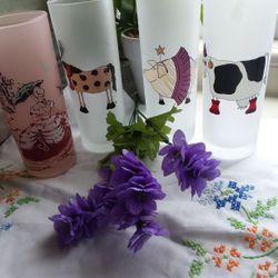 DARTINGTON DESIGNS FROSTED HOLIDAY SET OF 3 HIGHBALL GLASSES AND 1 LIBBY FROSTED GLASS