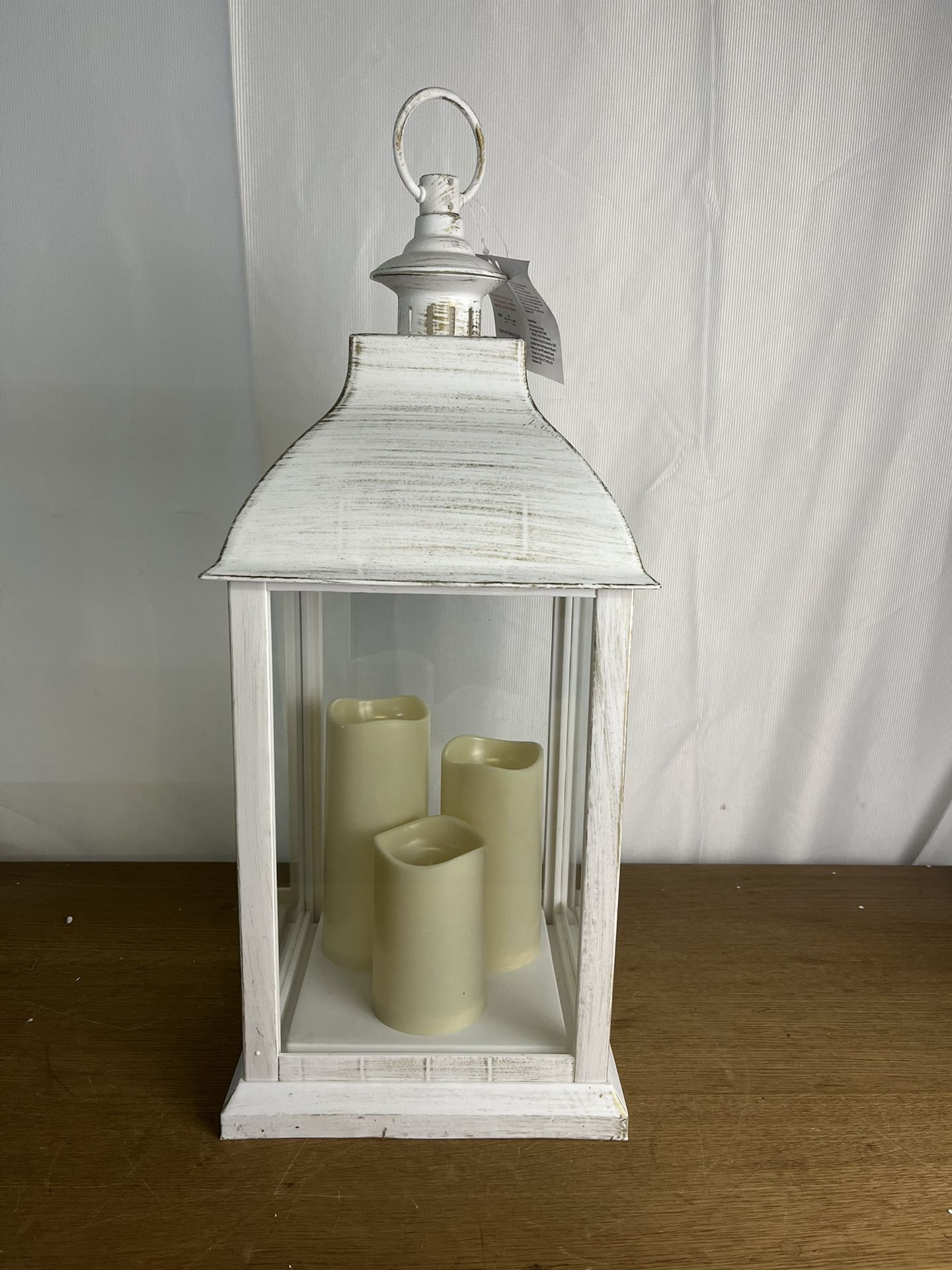 22" Tall Outdoor Battery-Operated Lantern with LED Lights, White
