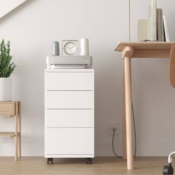 4-Drawer Chest, Mobile Wood Storage File Cabinet, Filing Cabinet with Wheels, Rolling Pedestal Under Desk White 12.9x15.3X 25 in