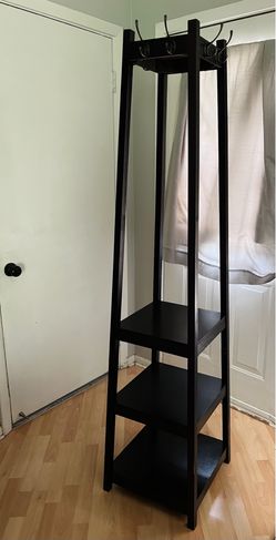 Espresso wood multi-functional coat rack with shelves