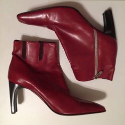 Donald J. Pliner Red Leather Ankle Heel Boots - Size 8