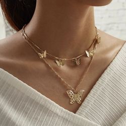 Collar de mariposa doble capa de Aleación de zinc/Zinc Alloy Double Layer Butterfly Necklace