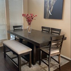 Beautiful Dining Table With Stool, Brown Wood Dining Set , Dining Table 