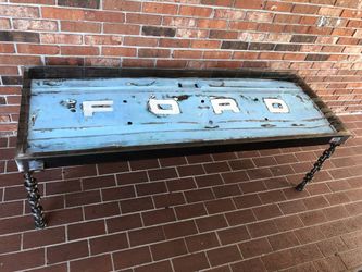 Vintage Custom welded Ford Table with Glass top