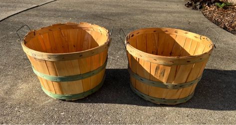 Two vintage splint bushel baskets