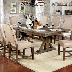 Brand New Rustic Light Oak, Beige 9pc Dining Table Set