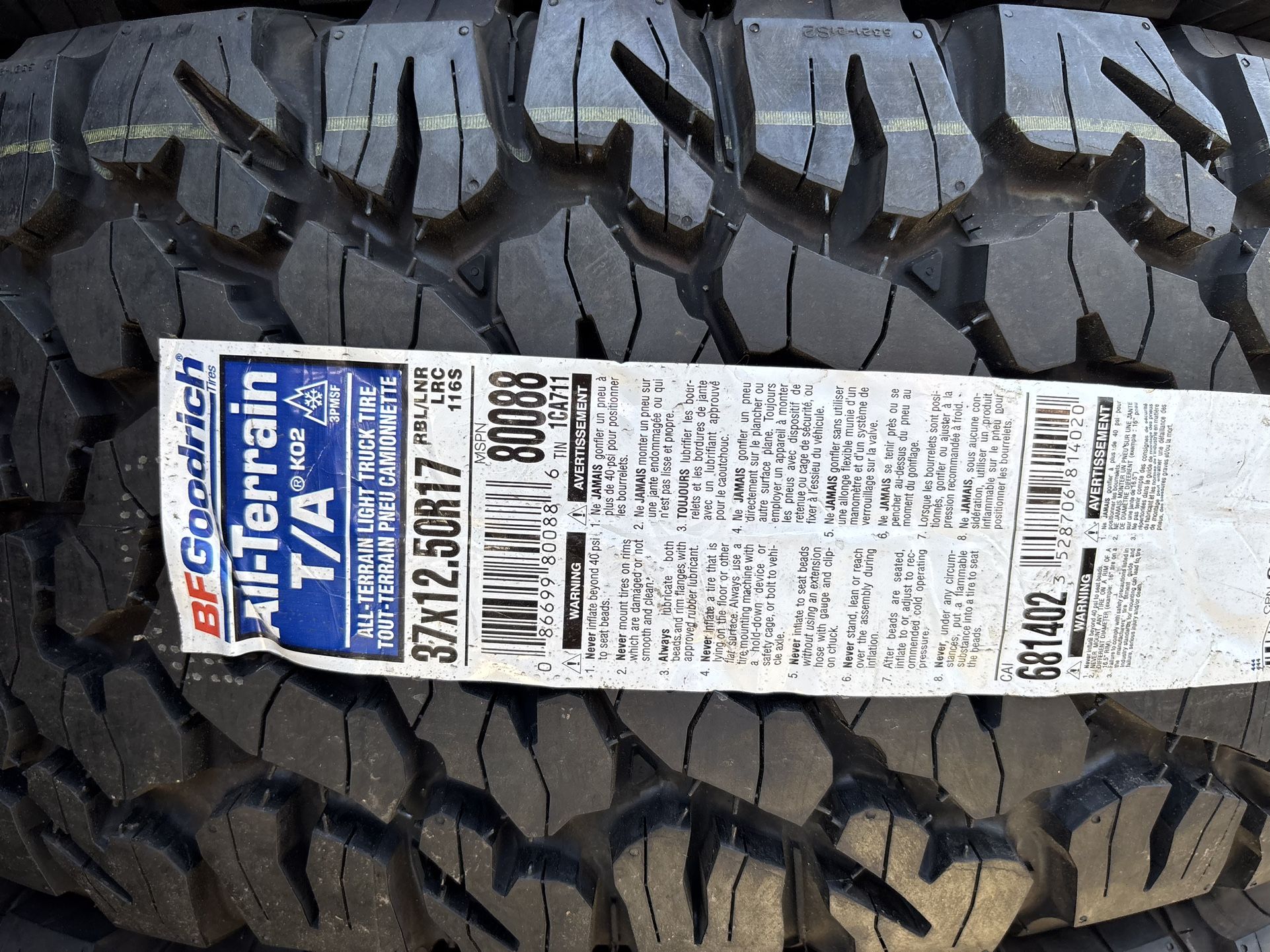 Bf Goodrich 37x12.50R17 Tires 6 Ply C Rated Tires ( Set of 4 ) 🔥🔥🔥🔥