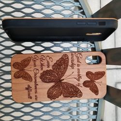 Butterfly With Verse Design Laser Engraved Wood Phone Case For IPhone And Samsung Galaxy 