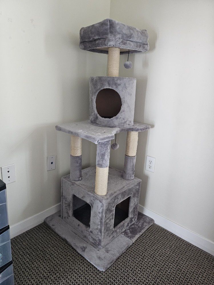 Frisco Grey 54 Inch Faux Fur Cat Tree & Condo