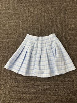Women’s Blue Plaid Pleated Mini Skirt High Waisted Schoolgirl Sz M