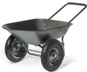 Dual-Wheel Utility Wheelbarrow Garden Cart Built-in Stand Flat-Free 16" Tires 5 cu/ft. 330 LBS Capacity Metal Tray for Lawn, Gardening
