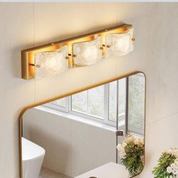 Light Vanity Fixtures, Curved Cloud Glass Lampshades Gold Copper Plate. 3CCT LED Vanity Lights (22-Inch, 3000K/4000K/5000K, Dimmable)