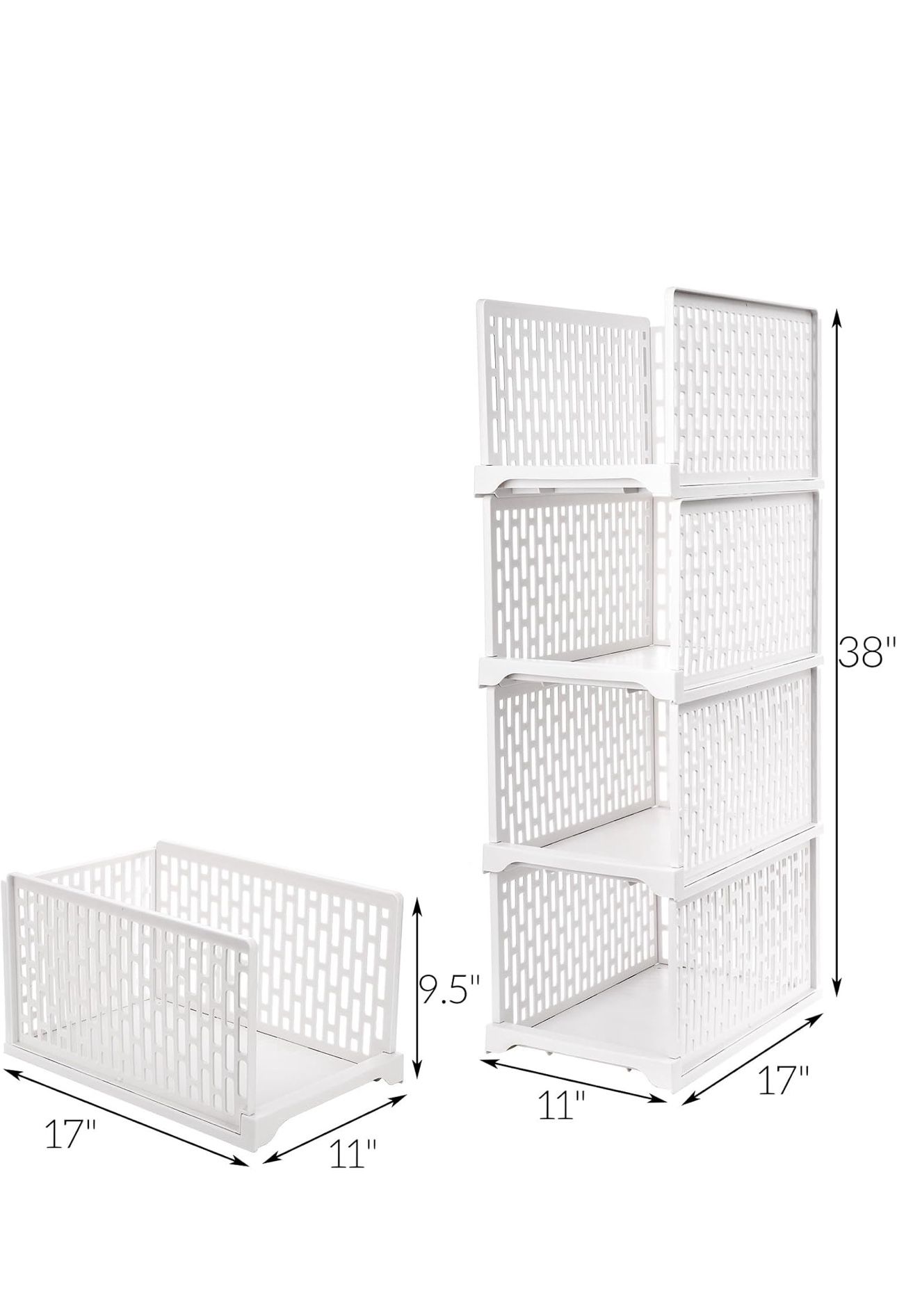 4 Pack 38" Stackable Plastic Storage Basket, Plastic Foldable Closet Organizer Storage Bins, Wardrobe Storage Box Clothes Drawer Shelf Container for C