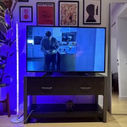 Modern Dark Wood TV Stand with Drawers & Lower Shelf