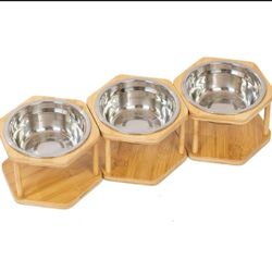 Lusifaco Set of 3 Single Elevated Cat Bowls Stainless Steel Raised