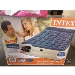 Intex Queen 18" Standard Raised Pillow Rest Airbed Mattress With Pump