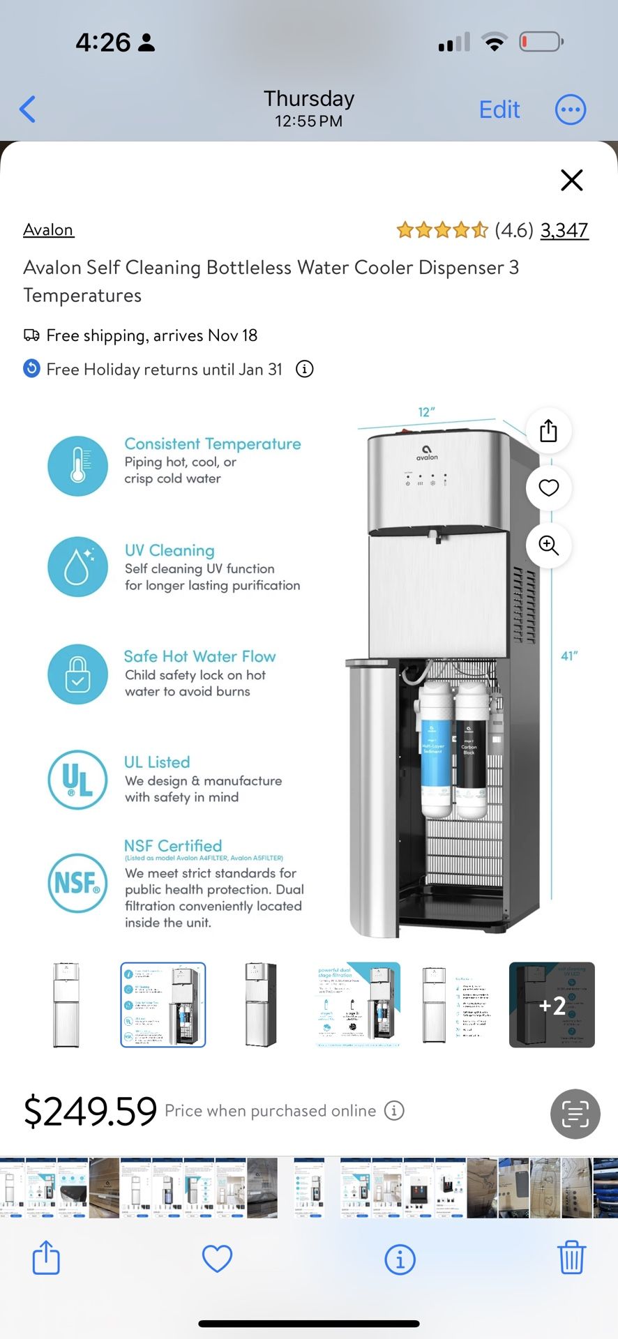 Avalon Bottle less Water Dispenser