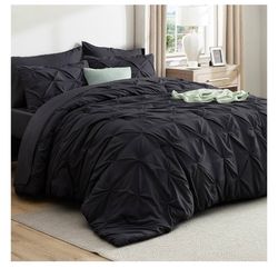 Bedsure California King Comforter Set Black - Bed in a Bag Cal King Bedding Set 7 Pieces,