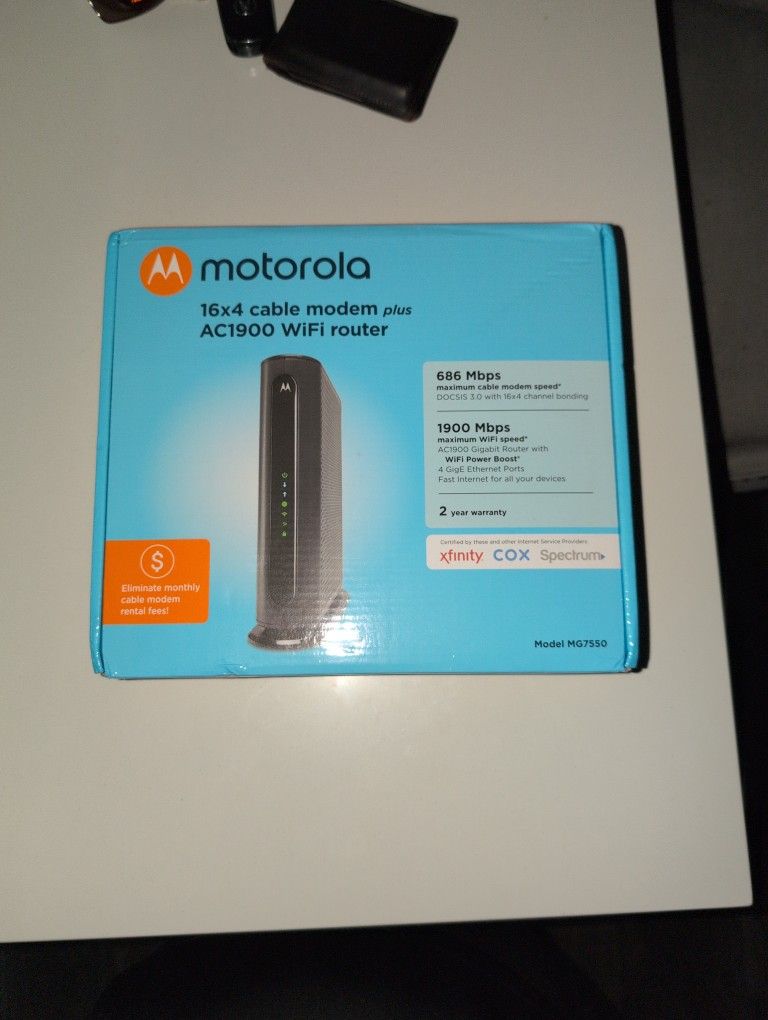 Motorola MG7550 Modem Wi-Fi Router Combo with Power Boost, AC1900 Wi-Fi
