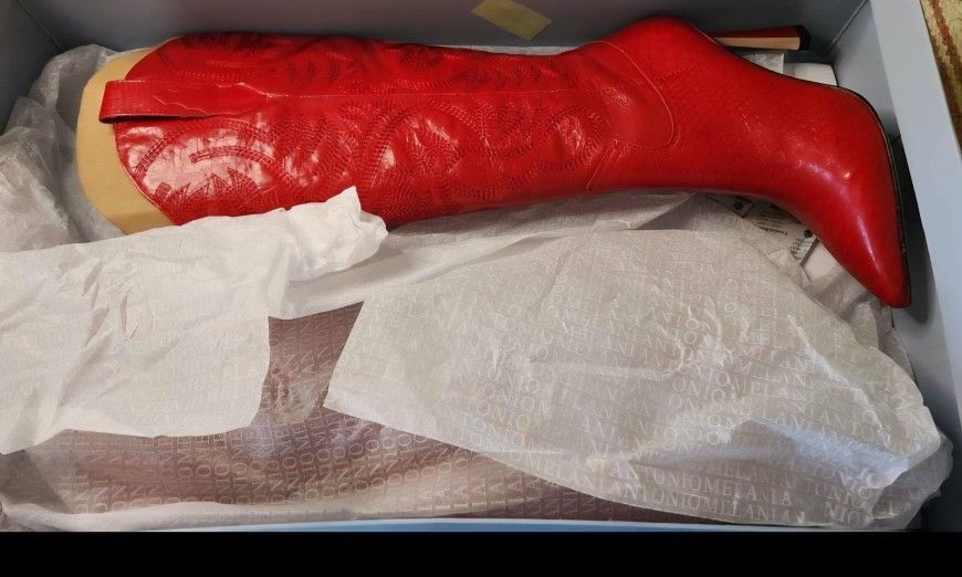 Antonio Melani Red Leather High Heel Cowboy Boots