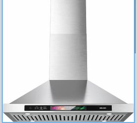 R4) Wall Mount Range Hood 36 Inch, 900 CFM, Voice/Gesture/Touch Control, Stainless Steel Kitchen Hood with 4-Speed Exhaust Fan for Modern Kitchen, Duc