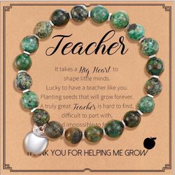 Teacher Appreciation Green Beaded Apple Charm Bracelet