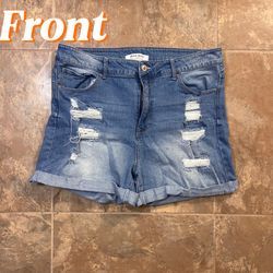 Wax Jean Ripped Cuffed Denim Shorts - Blue