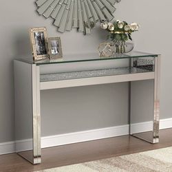 Brand New Silver Console Table with Glass Top