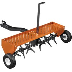 40" Lawn Aerator Tow Behind, Plug Aerator Tow Behind with Universal Hich, Orange Painted Galvanized Steel with Tray and Inflatable Wheels, Pull Behind