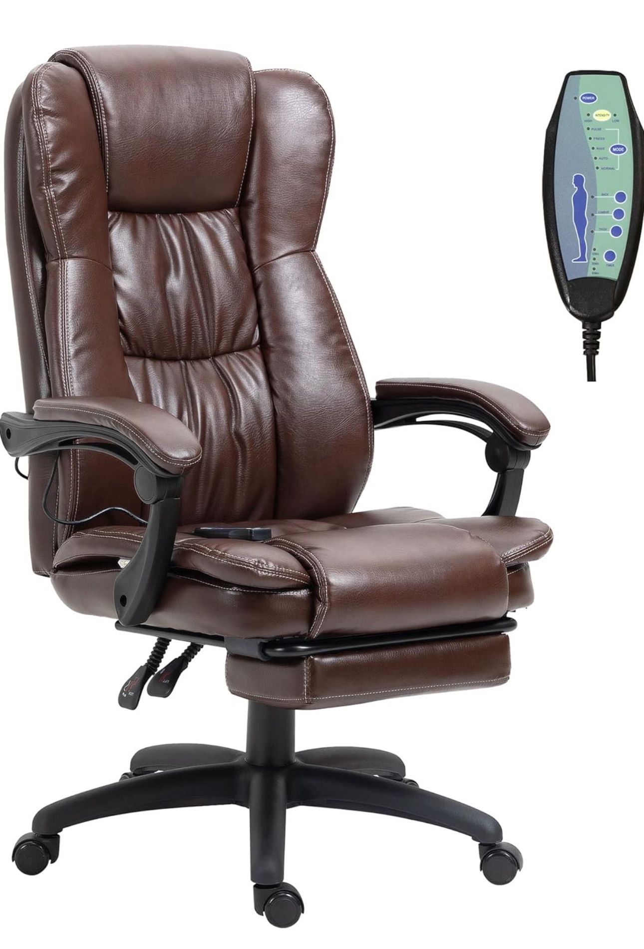 High Back Massage Office Chair with 6-Point Vibration, 5 Modes, Executive Chair, PU Leather Swivel Chair with Reclining Back, and Retractable Footrest