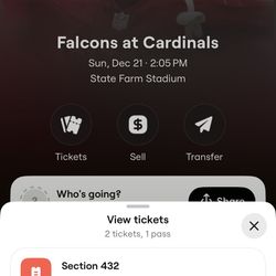 Cardinals Vs Falcons - 2 Aisle Tickets & Parking Pass