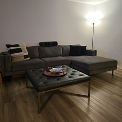 Camber Black Leather and Bronze Steel Tufted Square Ottoman / coffee table $220 obo