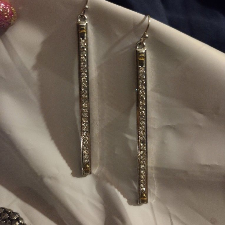 Earrings Silver Gold Screws Dangle Bar