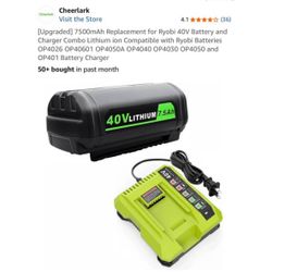 [Upgraded] 7500mAh Replacement for Ryobi 40V Battery and Charger Combo Lithium ion Compatible with R