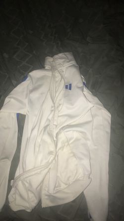 Adidas White Track Jacket with Blue Stripes