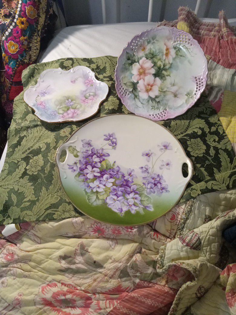 Antique Flower Painted Plates