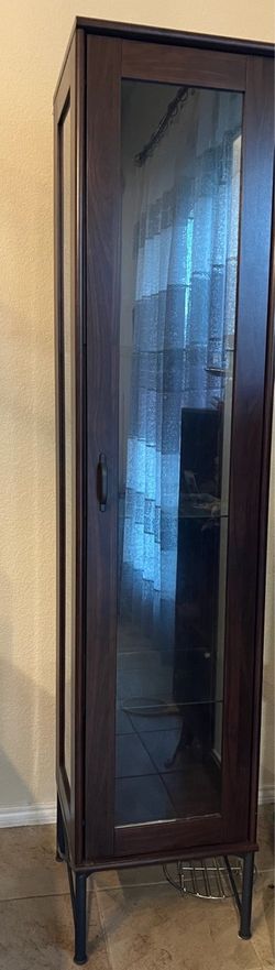 Tall Wood and Glass Display Cabinet