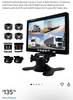 Vehicle Backup Camera 7 Inch 4 Split Monitor+ 4 Cameras with Front View, Rear View 18 IR Night Vision Waterproof Auto Camera with 2x33 ft and 2x65ft C